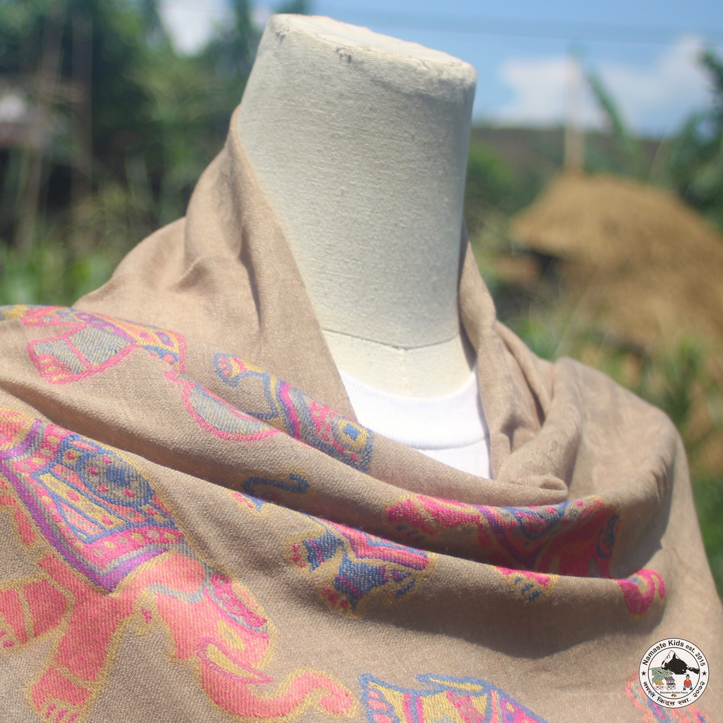 Kaschmirtuch "Haati" – Beige, handgewebt