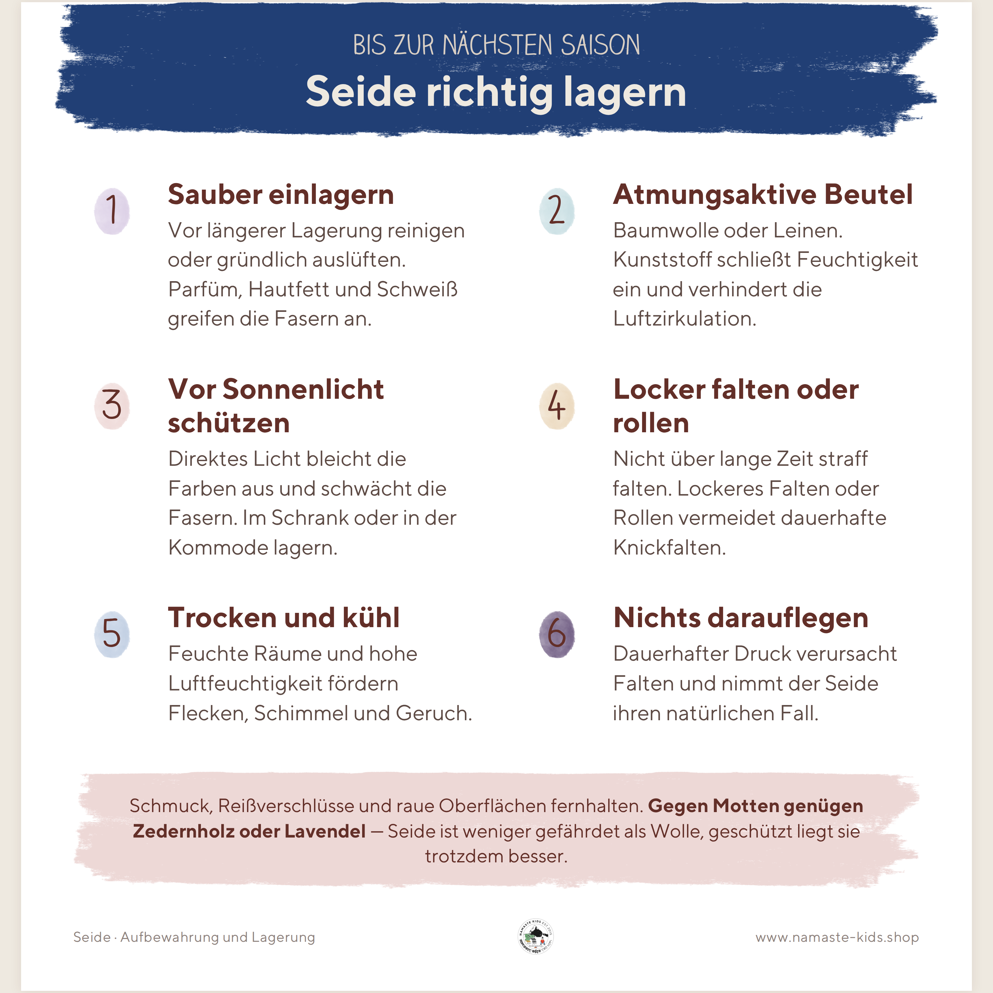 Seide: Aufbewahrung und Lagerung