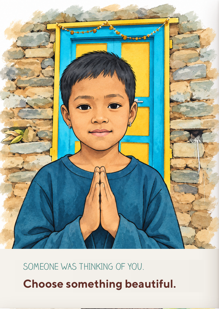 Boy at a blue door